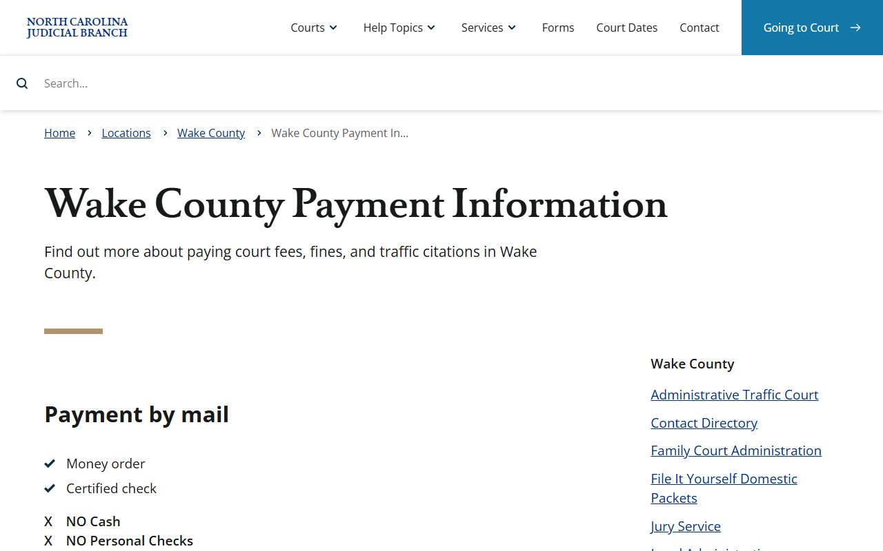 Wake County Clerk of Superior Court payment information