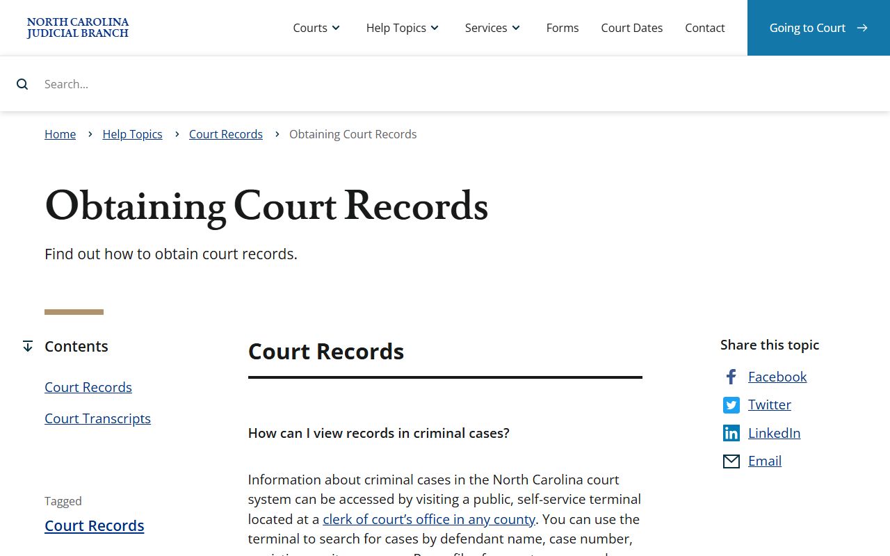 Wake County Clerk of Superior Court obtaining court records help topic