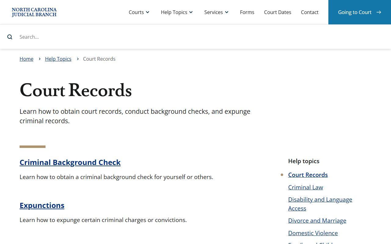 Wake County Clerk of Superior Court court records help topic