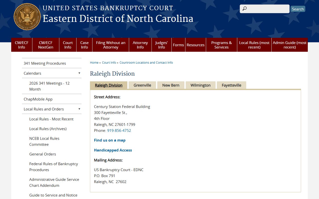 Wake County court dockets Raleigh bankruptcy location