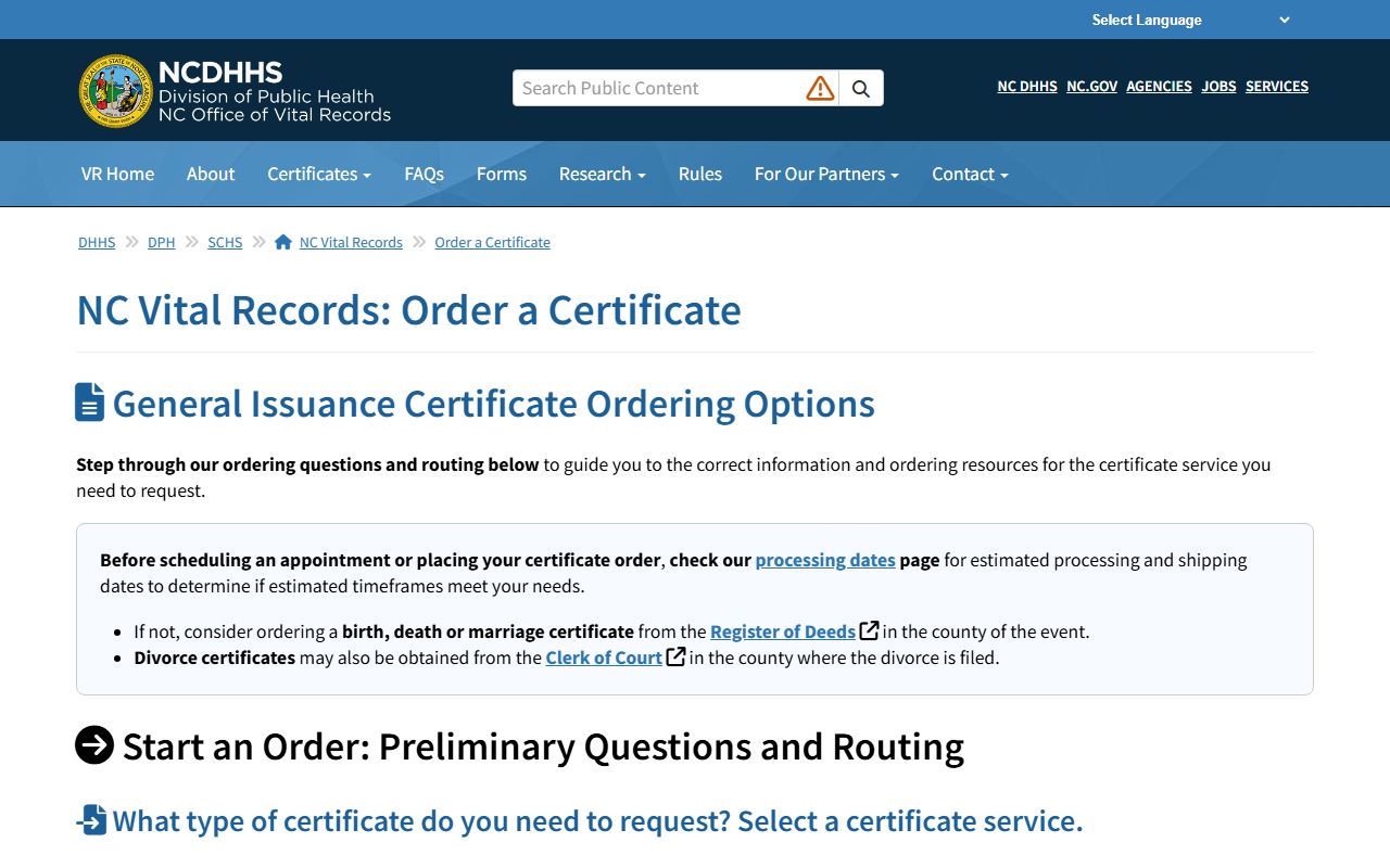 Wake County court records and vital records ordering distinction