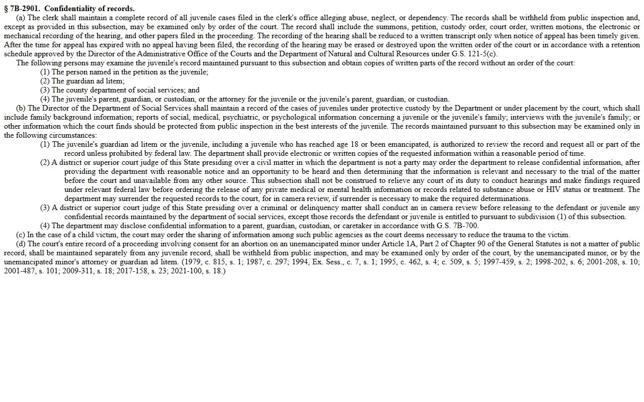 Wake County criminal court records abuse neglect dependency confidentiality