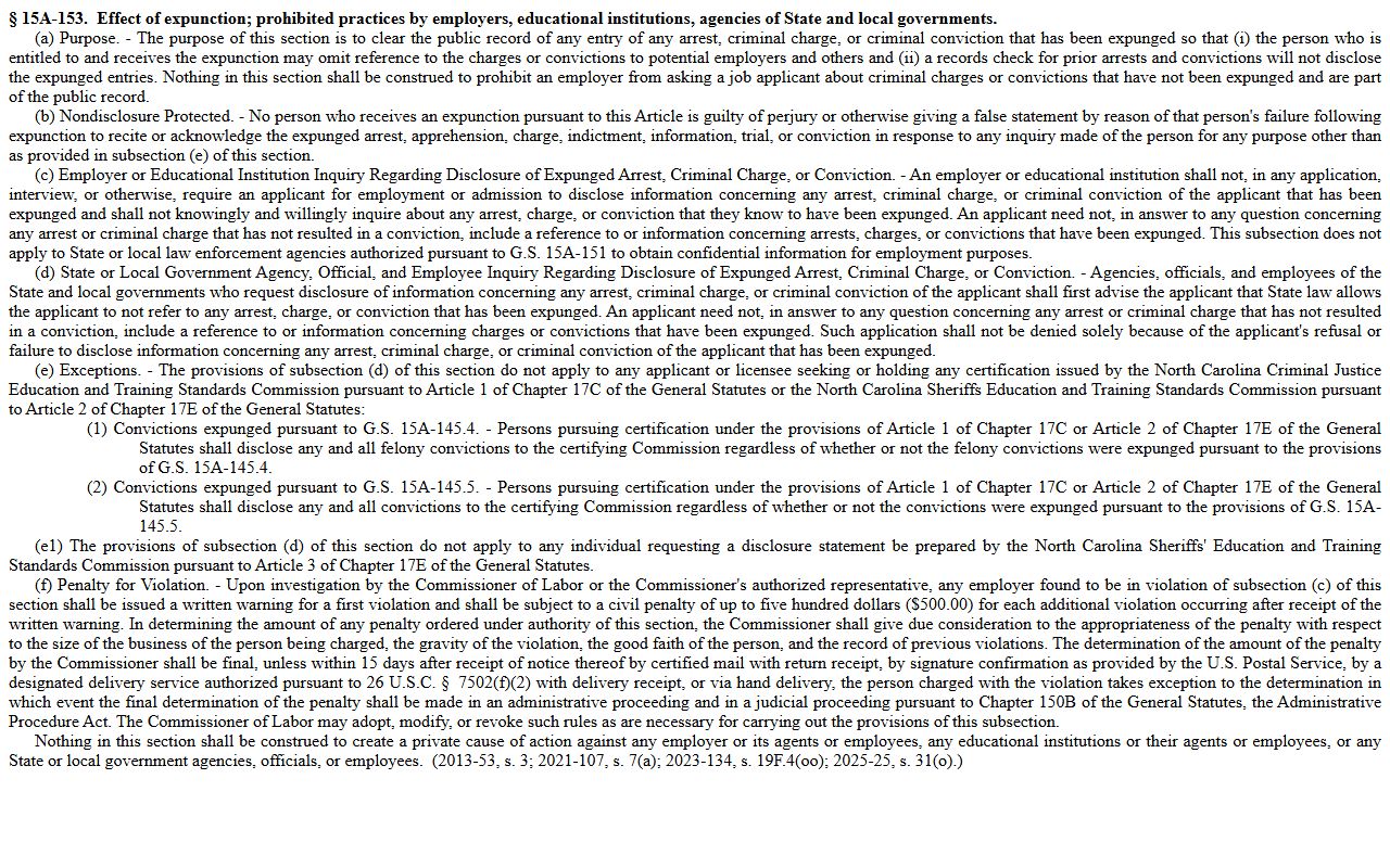 Wake County criminal court records expunction effect statute