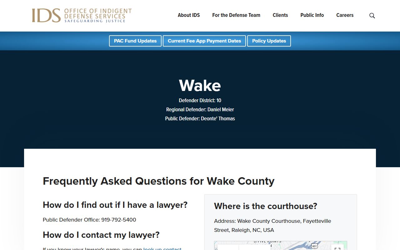 Wake County Superior Court public defender IDS page
