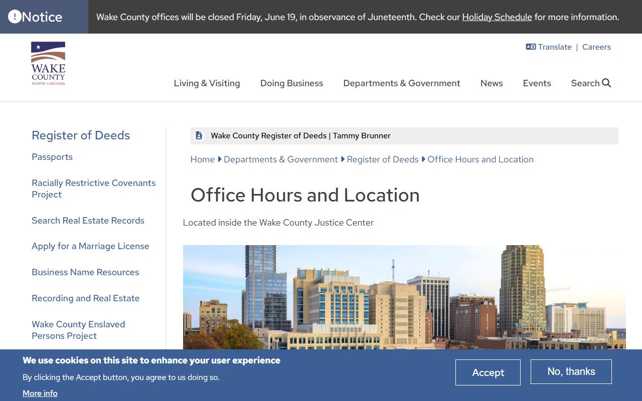 Wake County marriage records Register of Deeds office hours