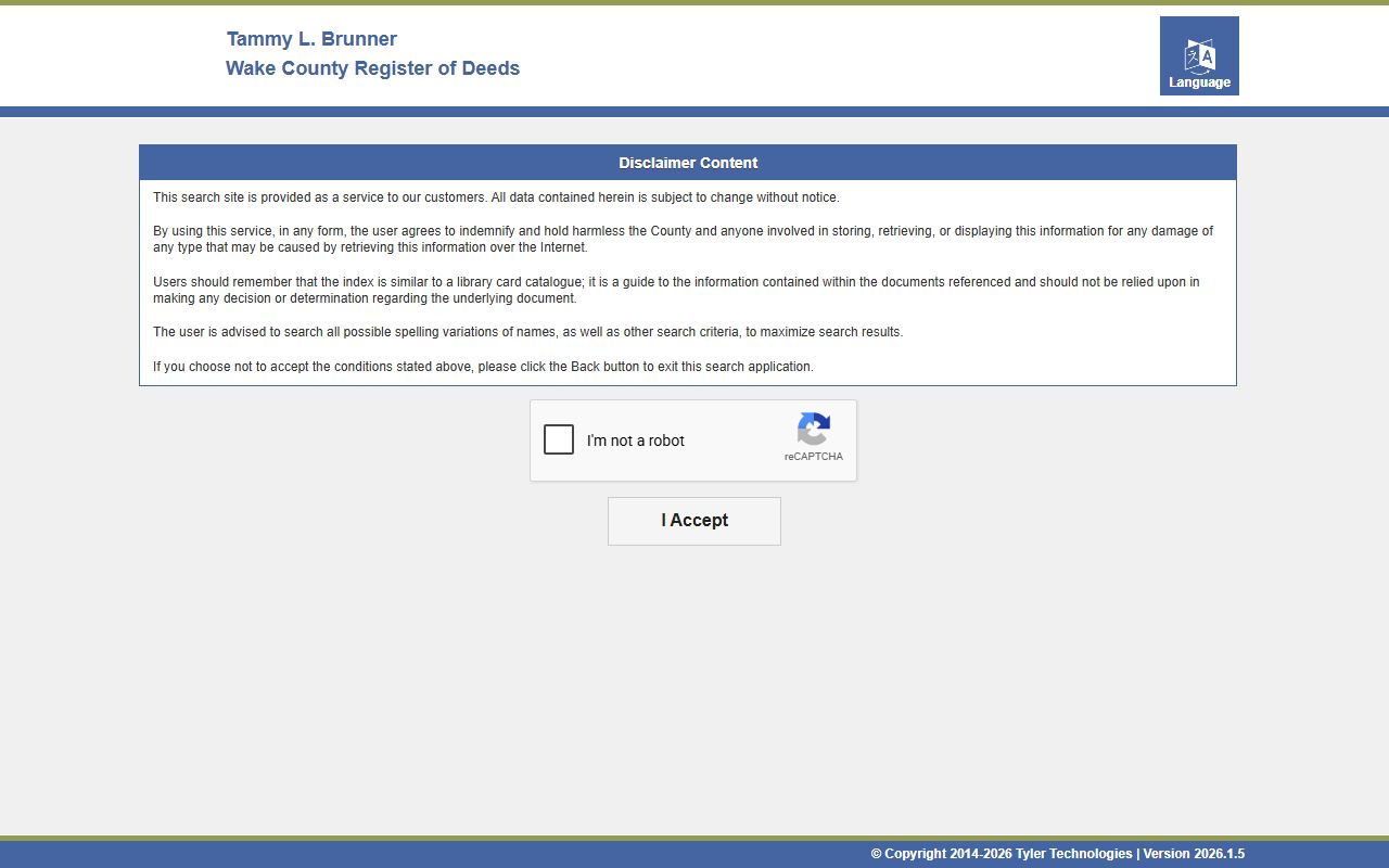 Wake County court records Register of Deeds self-service search