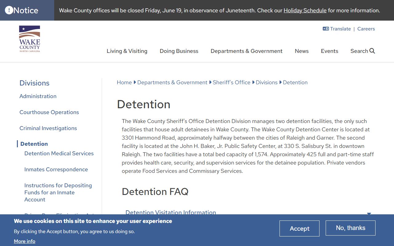 Wake County court records Detention Division information