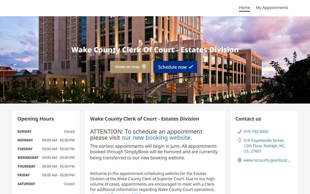 Wake County probate records Estates Division appointment scheduler